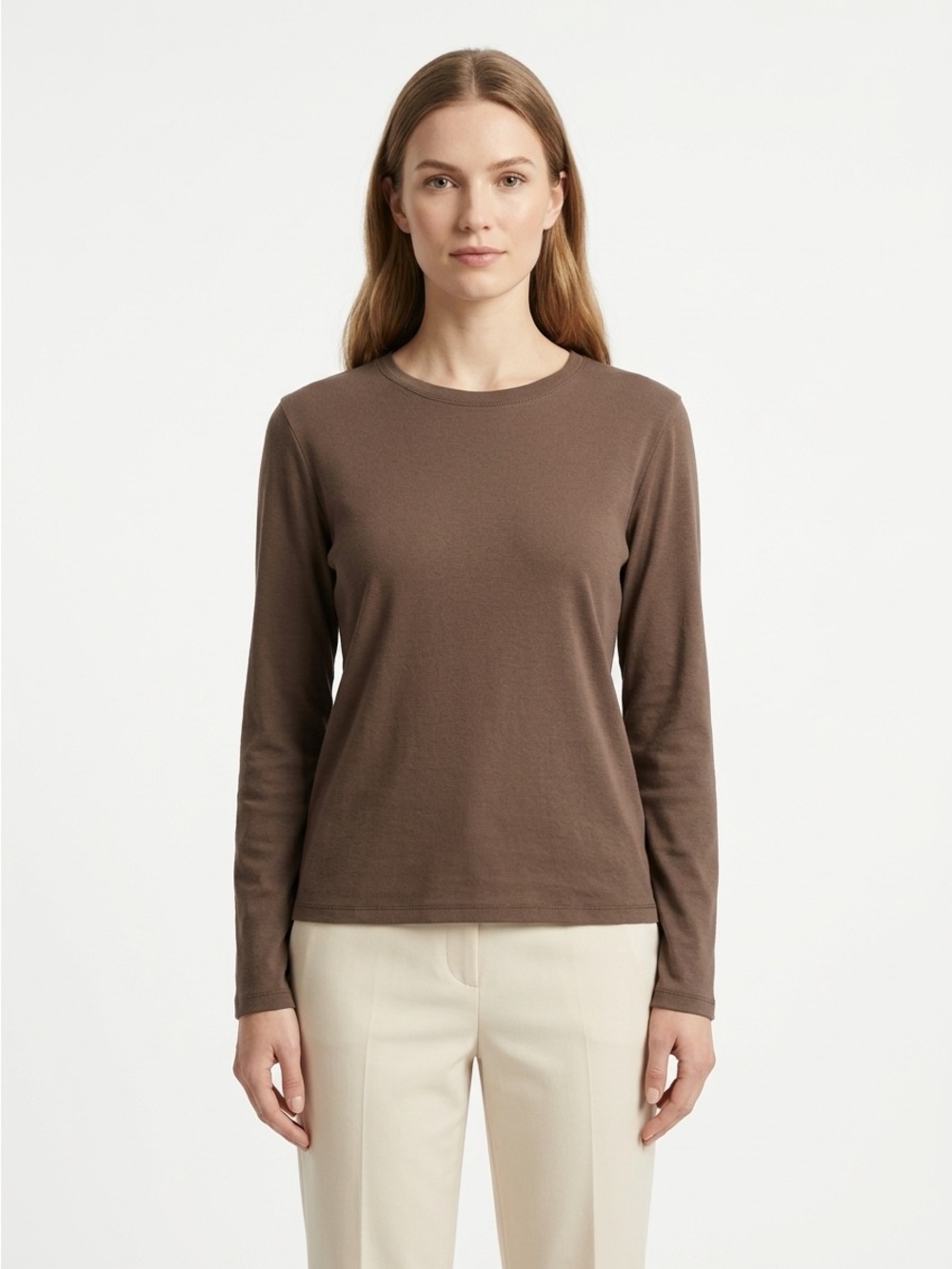 Nuuds Raw Hem Long Sleeve T-Shirt Cotton Brown L